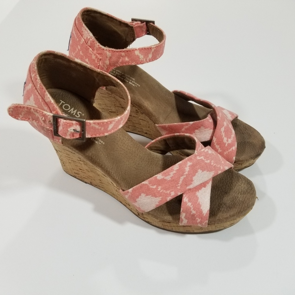 Toms Sienna Pink/White Canvas Cork Wedge 8